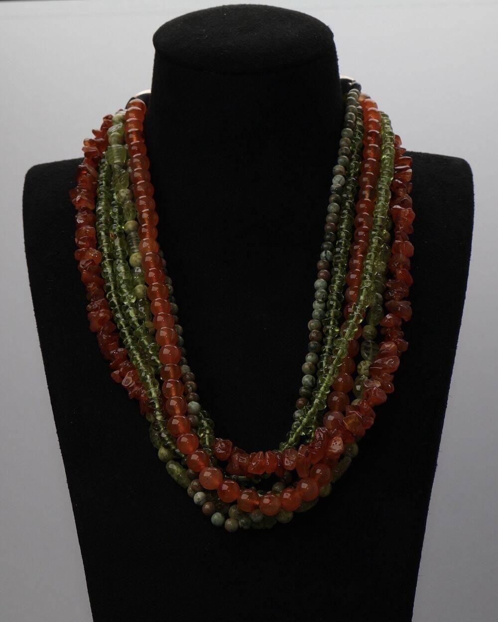 Sterling Silver Multi-strand Gemstone Beaded Necklace 105.8G / 20in Adjustable